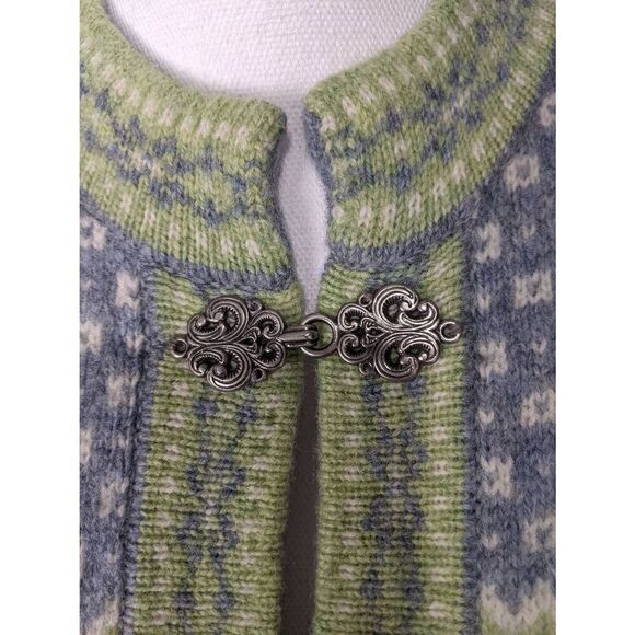 Carroll Reed Nordic Fair Isle Green Gray Wool Clasp Cardigan Sweater Women's Siz - Picture 2 of 8